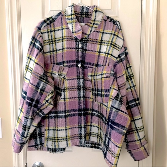 ZARA WOMAN WOOL BLEND CHECK LILAC OVERSHIRT PLAID.Medium size Oversized like XL - Picture 8 of 13
